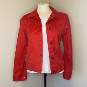 LL Bean red 100% cotton denim jean jacket sz XS
